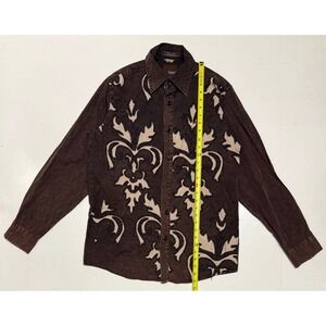 Y2K Roar Mens Brown Stitched Filigree Button Down Shirt Cotton Poplin Medium